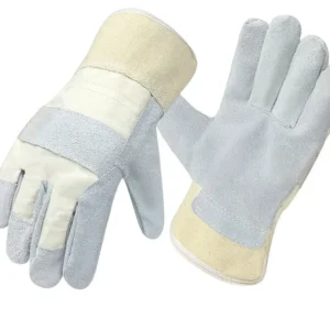 Strip Cotton Back Cow Split Leather Work Gloves