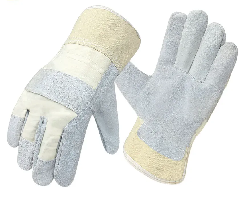 Strip Cotton Back Cow Split Leather Work Gloves